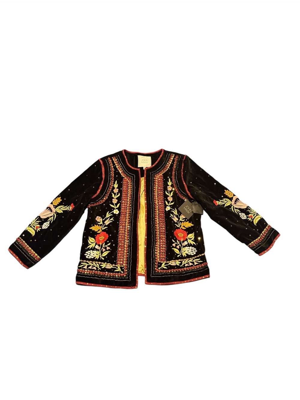 John Mark Black Velvet Embroidered Floral Jacket, NWT,Sz SMALL